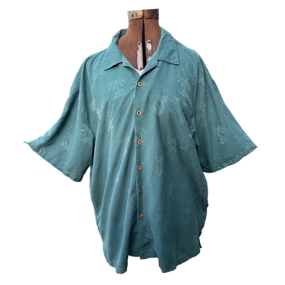 Tommy Bahama silk hawaiian island blue short sleeve button up shirt size XXL